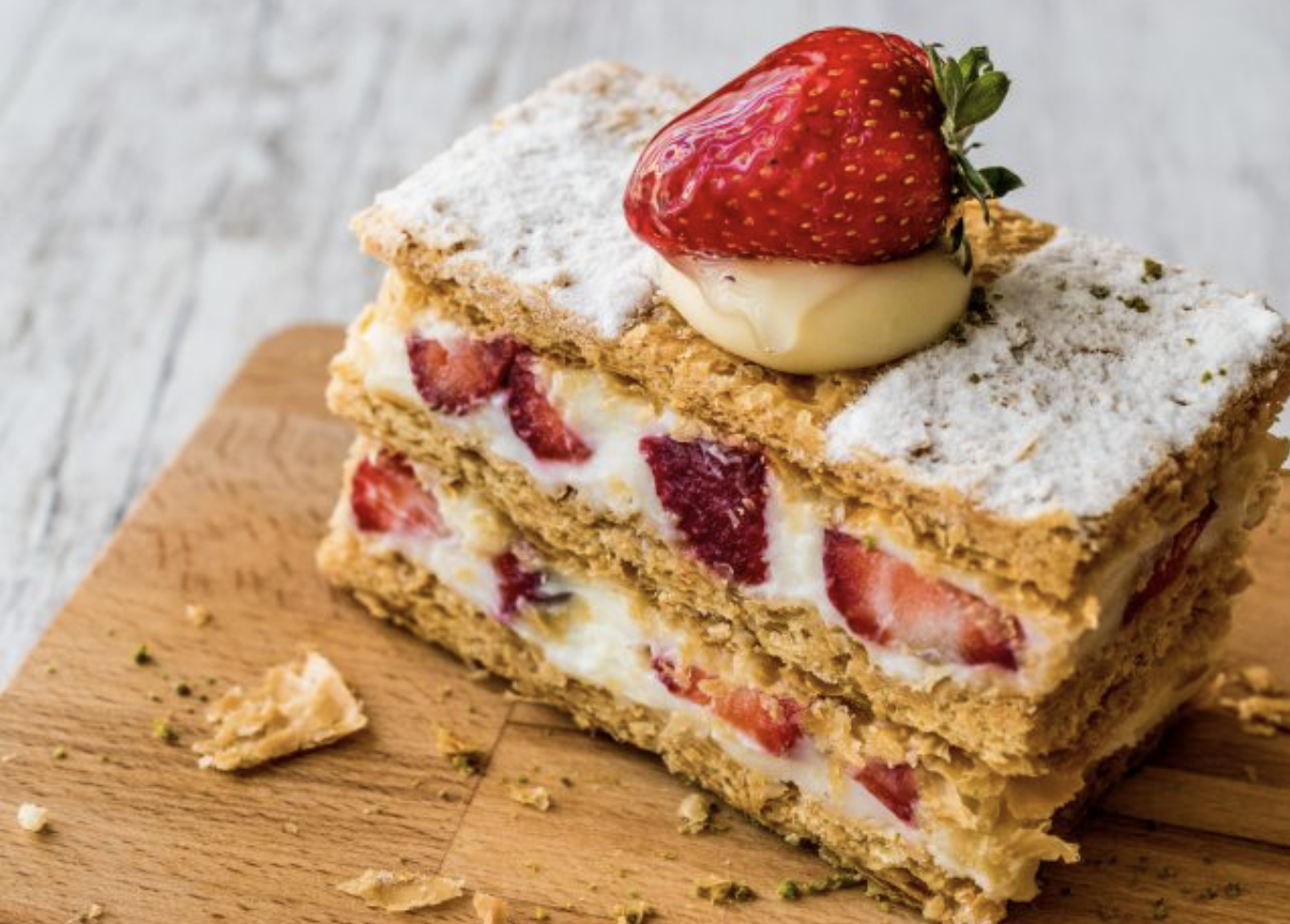 Mille feuille with strawberries and crème patisserie